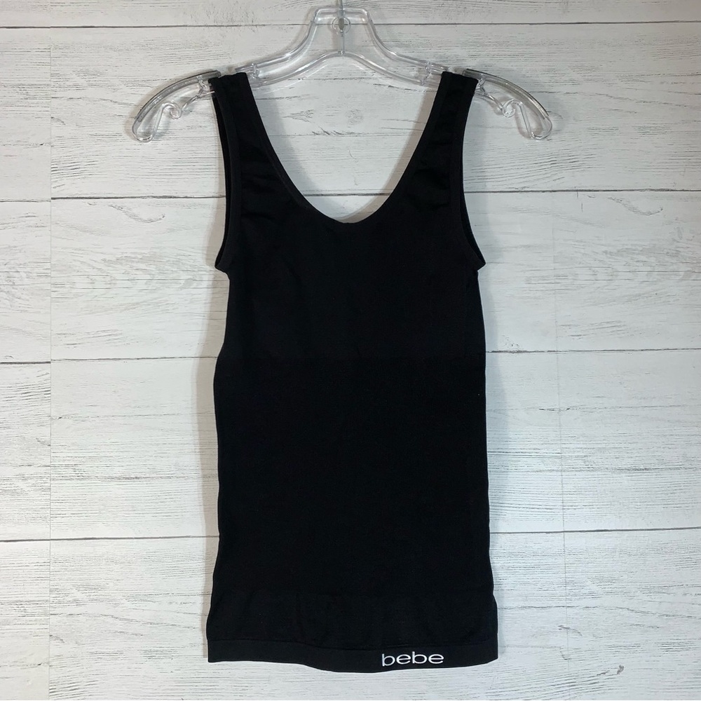 Bebe black compression tank top size M nylon spandex logo